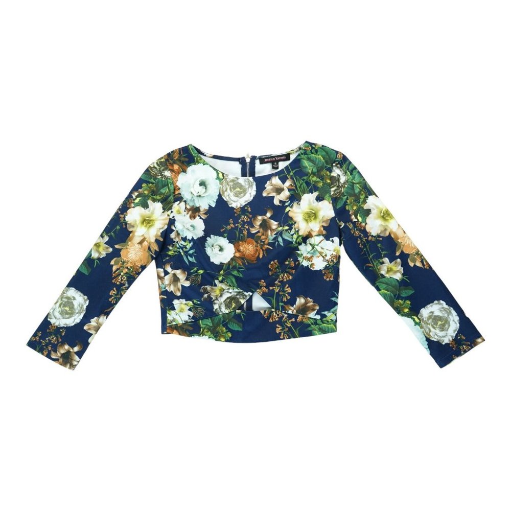 Jealous Tomato Women's‎ Small Top Floral Print Full Zip Clousure